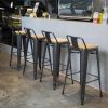 Bolero Bistro Backrest High Stools with Wooden Seat Pad Gun Metal (Pack of 4)
