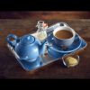 Genware Porcelain Blue Teapot 45cl/15.75oz - Pack of 6