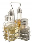 Glass 4 Piece Condiment Set With Holder