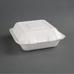 Fiesta Compostable Bagasse Hinged 3-Compartment Food Containers 201mm (Pack of 200)