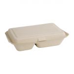 Fiesta Compostable Bagasse Two-Compartment Hinged Food Containers Natural Colour 253mm (Pack of 200)