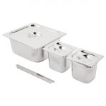 Vogue Stainless Steel Gastronorm Tray Set 2x 1/6 and 2/3 with Lids