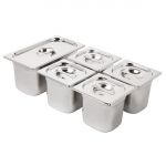 Vogue Stainless Steel Gastronorm Tray Set 1/3 and 4 x 1/6 with Lids