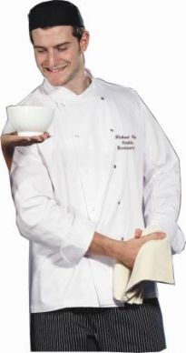 Dennys Unisex White Long Sleeve Chef Jacket Press Stud Button