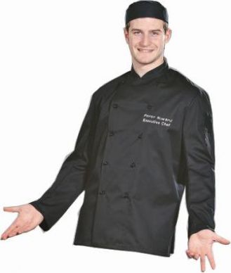 Dennys Unisex Black Long Sleeve Chef Jacket With Stud Button