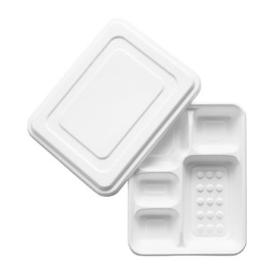 Vegware 5 Compartment Bagasse Meal Trays with Lid (Pack of 200)