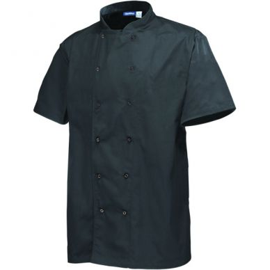 Economy Black Short Sleeve Press Stud Button Chef Jacket