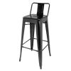 Bolero Bistro Steel High Stool with Backrest Black (4 pack)