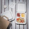 Fiesta Compostable Bagasse Hinged 3-Compartment Food Containers 201mm (Pack of 200)