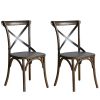 Bolero Wooden Dining Chair with Metal Cross Backrest Walnut Finish (2 pack)