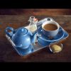 Genware Porcelain Blue Teapot 45cl/ 15.75oz - Pack of 6