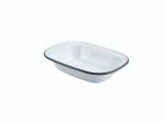 Enamel Rect. Pie Dish White with Grey Rim 20cm - Pack of 12