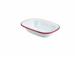 Enamel Rect. Pie Dish White with Red Rim 20cm - Pack of 12