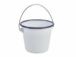 Enamel Bucket White with Blue Rim 10cm Dia - Pack of 4