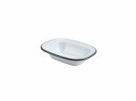 Enamel Rect. Pie Dish White with Grey Rim 16cm - Pack of 12