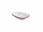Enamel Rect. Pie Dish White with Red Rim 16cm - Pack of 12