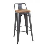 Bolero Bistro Backrest High Stools with Wooden Seat Pad Gun Metal (4 pack)