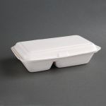 Fiesta Compostable Bagasse Hinged 2-Compartment Food Containers 253mm (200 Pack)