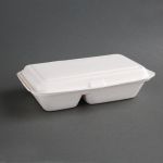 Fiesta Compostable Bagasse Hinged 2-Compartment Food Containers 253mm (Pack of 200)