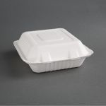 Fiesta Compostable Bagasse Hinged 3-Compartment Food Containers 201mm (200 Pack)