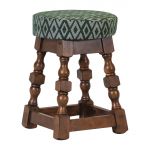 Classic Rubber Wood Low Bar Stool with Green Diamond Seat (Pack of 2)