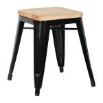 Bolero Bistro Low Stools with Wooden Seat Pad Black (4 pack)