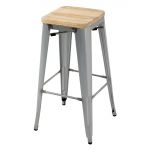 Bolero Bistro High Stools with Wooden Seat Pad Galvanised Steel (Pack of 4)