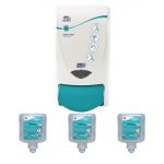 Deb Antibac Soap Dispenser and 3 Unperfumed Antibacterial Foam Hand Soaps 1Ltr (Pack of 3)