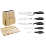 Vogue Prep Like A Pro 5-Piece Soft Grip Knife Set With Knife Block and Chopping Board