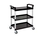 Genware Small 3 Tier PP Trolley Black Shelves