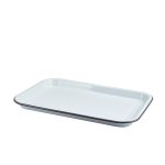 Enamel Serving Tray White with Grey Rim 33.5x23.5x2.2cm - Pack of 6
