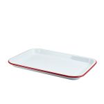 Enamel Serving Tray White with Red Rim 33.5x23.5x2.2cm - Pack of 6