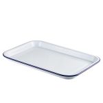 Enamel Serving Tray White with Blue Rim 38.2x26.4x2.2cm - Pack of 6
