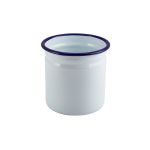 Enamel Cutlery Holder White with Blue Rim 11.5cm Dia - Pack of 6