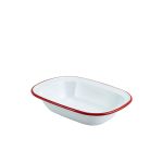 Enamel Rect. Pie Dish White with Red Rim 20cm - Pack of 12