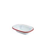 Enamel Rect. Pie Dish White with Red Rim 16cm - Pack of 12