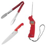 Hygiplas Colour Coded Red Set - Tong, Thermometer & Cook's Knife (3 Pack)