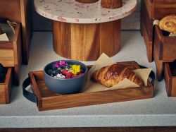 GenWare Acacia Wood Serving Tray with Metal Handles 32.5 x 17.5cm