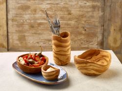GenWare Olive Wood Rustic Cutlery Holder