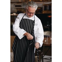 Chef Works Premium Woven Bib Apron Black and White Stripe