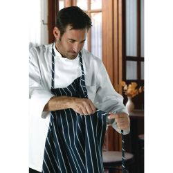 Chef Works Premium Woven Bib Apron Navy & White Stripe