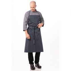 Chef Works Premium Woven Bib Apron Navy & White Stripe