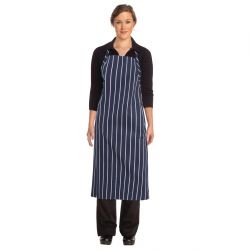 Chef Works Premium Woven Bib Apron Navy & White Stripe