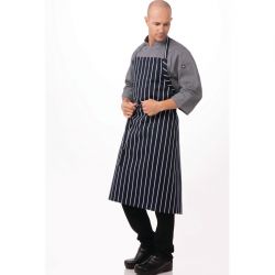 Chef Works Premium Woven Bib Apron Navy & White Stripe