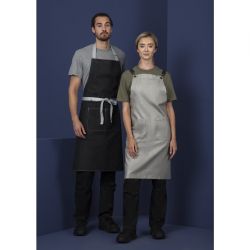 Southside Bib Apron Denim Black with Grey Ties