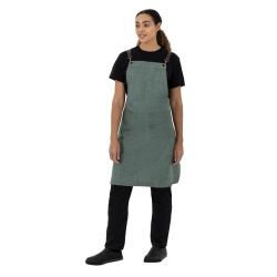 Southside Linen Blend Bib Apron Forest Green