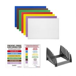 Hygiplas Low Density Chopping Board Set with Rack 450x300x10mm (7 Pack)