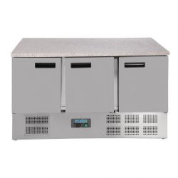 Polar G-Series 3 Door Counter Fridge with Granite Work Top 368Ltr