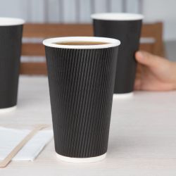 Fiesta Recyclable Ripple Wall Takeaway Coffee Cups Black 455ml (500 Pack)