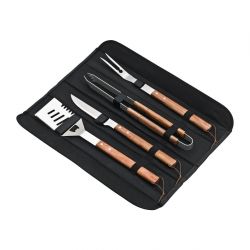 Deglon Sabatier Prep Like A Pro 4-Piece BBQ Utensil Set with Southside Denim-Blue Apron